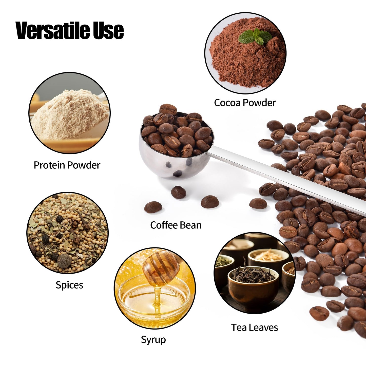 18/8 Stainless Steel Coffee Scoops, Doosu Food-Grade Metal Measuring Spoons with 8.5in Long Handle, Tablespoon Scooper for Coffee Beans, Ground Coffee, Espresso, Protein Powders, Tea (1 & 2 Tbsp)