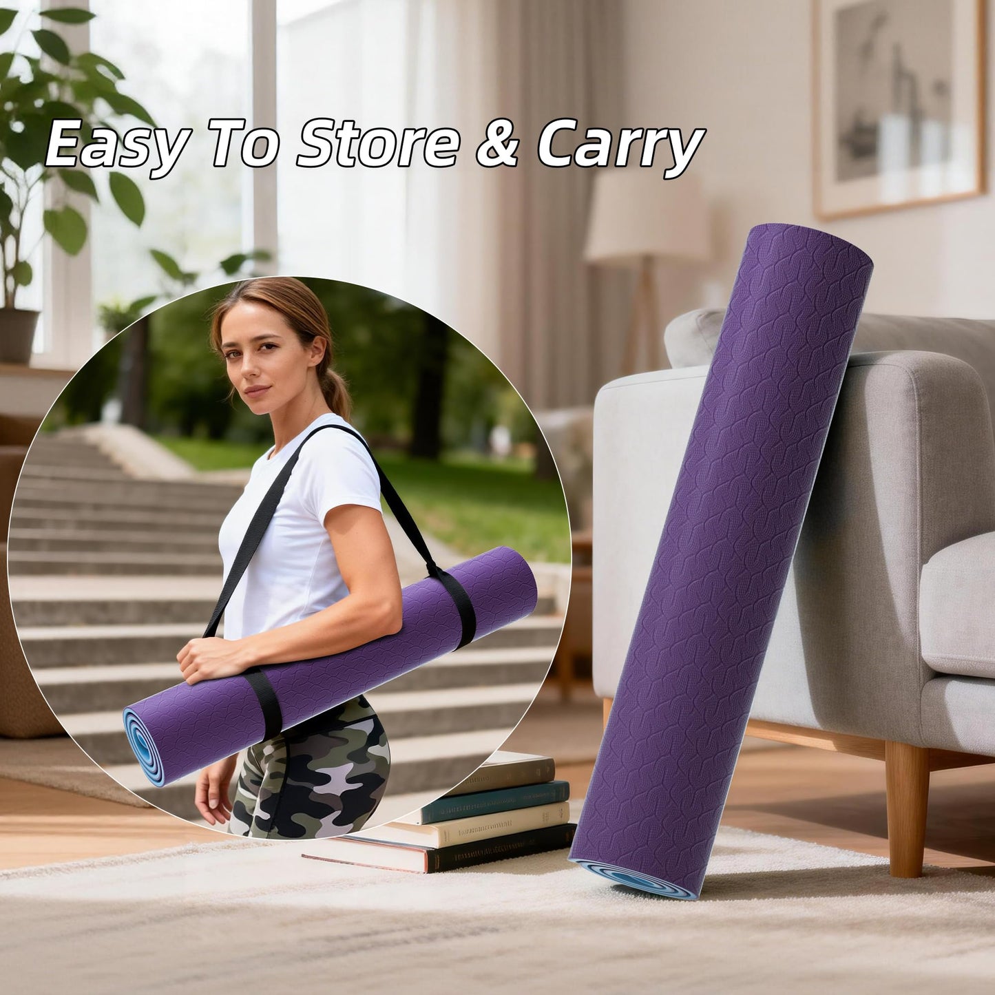HAHE Extra Thick Yoga Mat, 72"Lx32"Wx0.4"Th (10mm), Wide Non-slip Exercise Mats with Carry Strap, Double-Sided POE Fitness Mat for Yoga, Pilates & Floor Workouts (Purple+Sky Blue)