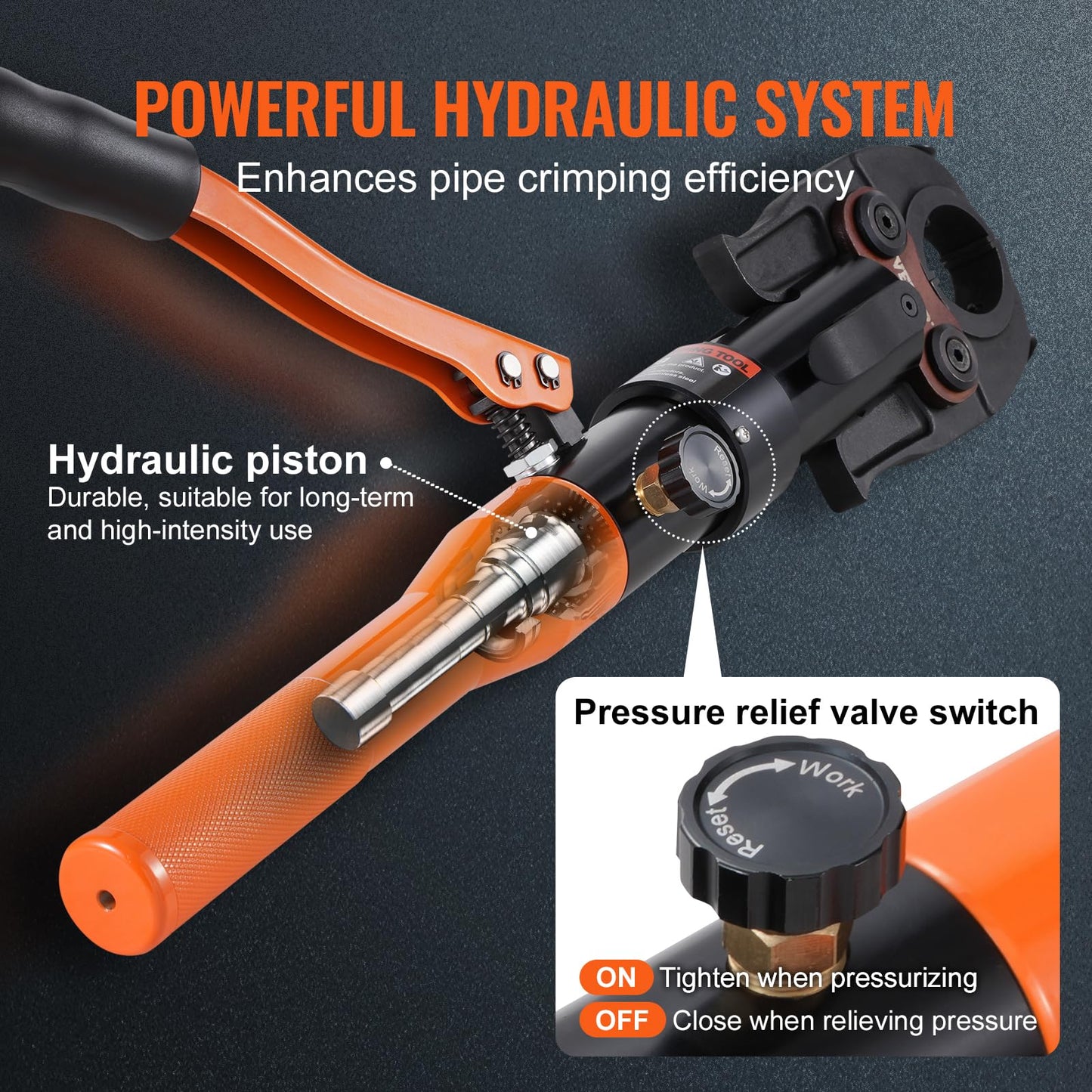 VEVOR Copper Pipe Crimping Tool, Hydraulic Driven Press Tool with 1/2", 3/4", 1" VUS Jaws, Copper Tube Fittings Pipe Crimpers for Narrow Spaces and Tee Fittings