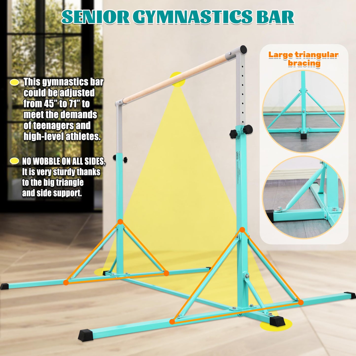 FC FUNCHEER Gymnastics bar,5FT/6FT Horizontal Bars, Adjutable Gymnastic Bar for Kids Ages 5-20, 35.4" to 59"/45" to 71", Weight Limit 500 LBS,Home Gym Equipment