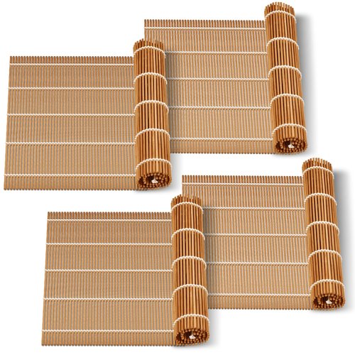 MIUQILAIY 9.5"x9.5"Bamboo Sushi Rolling Mat,kimbap roller(4 PCS)