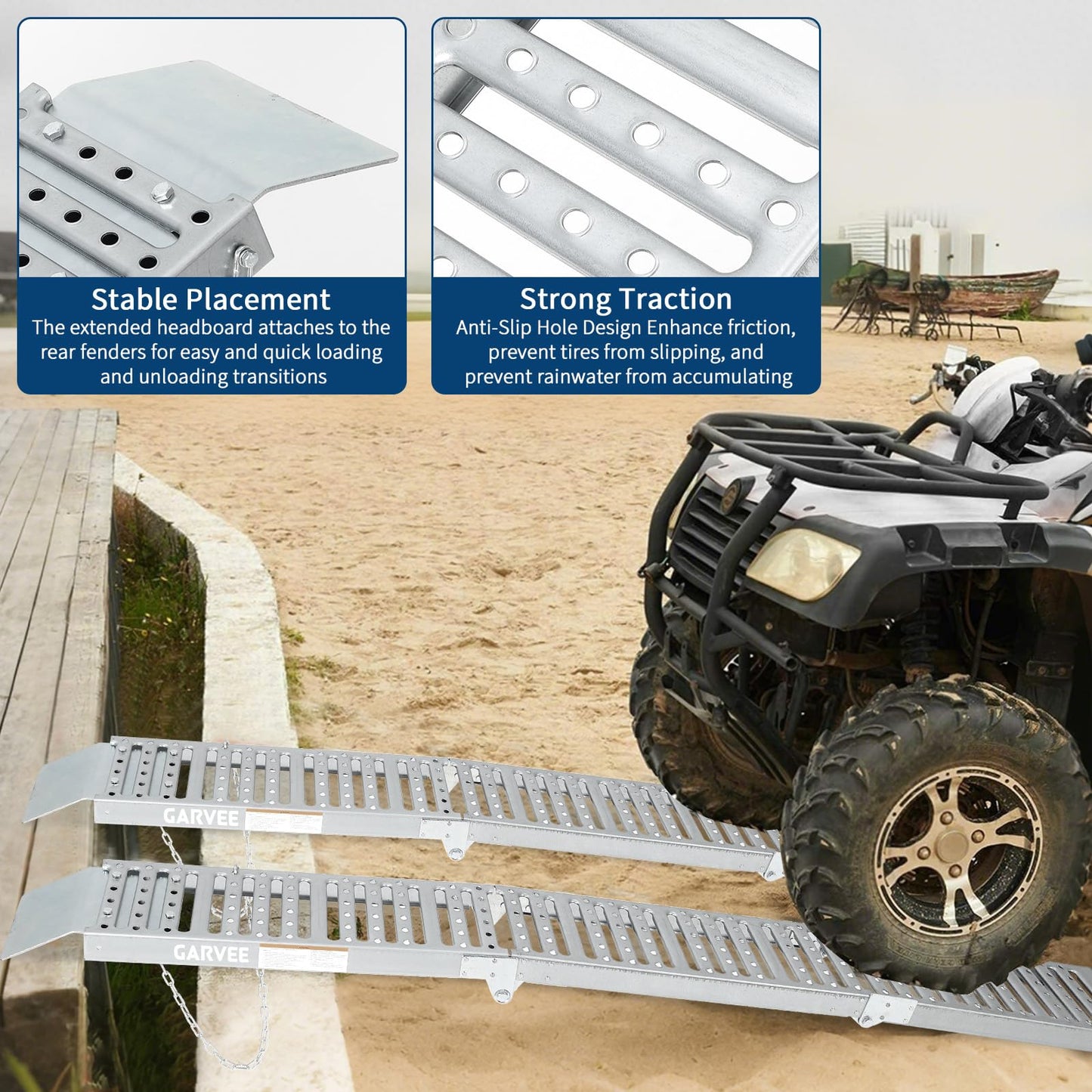 Garvee 72" Loading Ramps for Pickup Trucks, 2-Pack Folding Truck Ramps 1000 Lb Capacity Total, Tri-Fold Design for Motorcycle, Dirt Bikes, Lawn Mowers, ATVs, 72" L x 9" W, Silver
