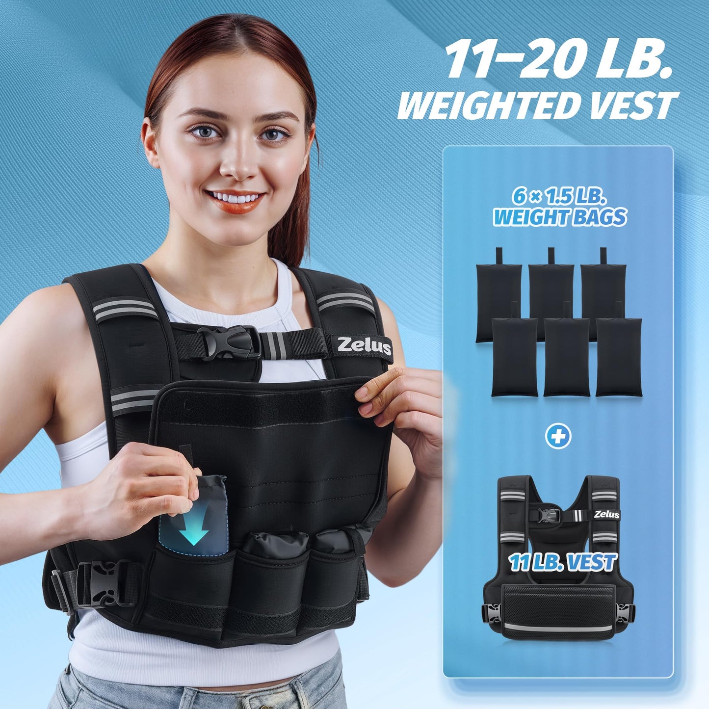 ZELUS Adjustable Weighted Vest for Women, Curve-Fit Ergonomic Workout Vest with 6 Removable Iron Sand Bags for Walking, Cardio & Strength Training, Available in 4–10 lb, 11–20 lb & 20–32 lb Options