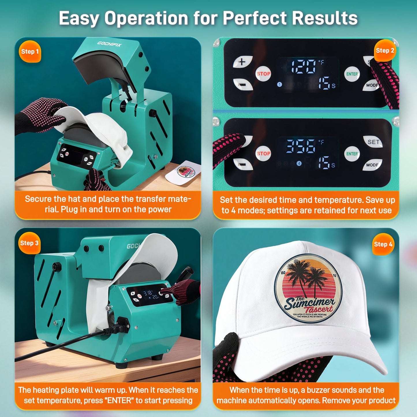 Auto Hat Heat Press Machine, Automatic Open/Release, 4 Memory Modes, Precise Temp/Timer Control, 6.54"x3.84"Curved Heat Plate, Hat Stretcher, for Caps, Sublimation, Vinyl, Heat Transfer