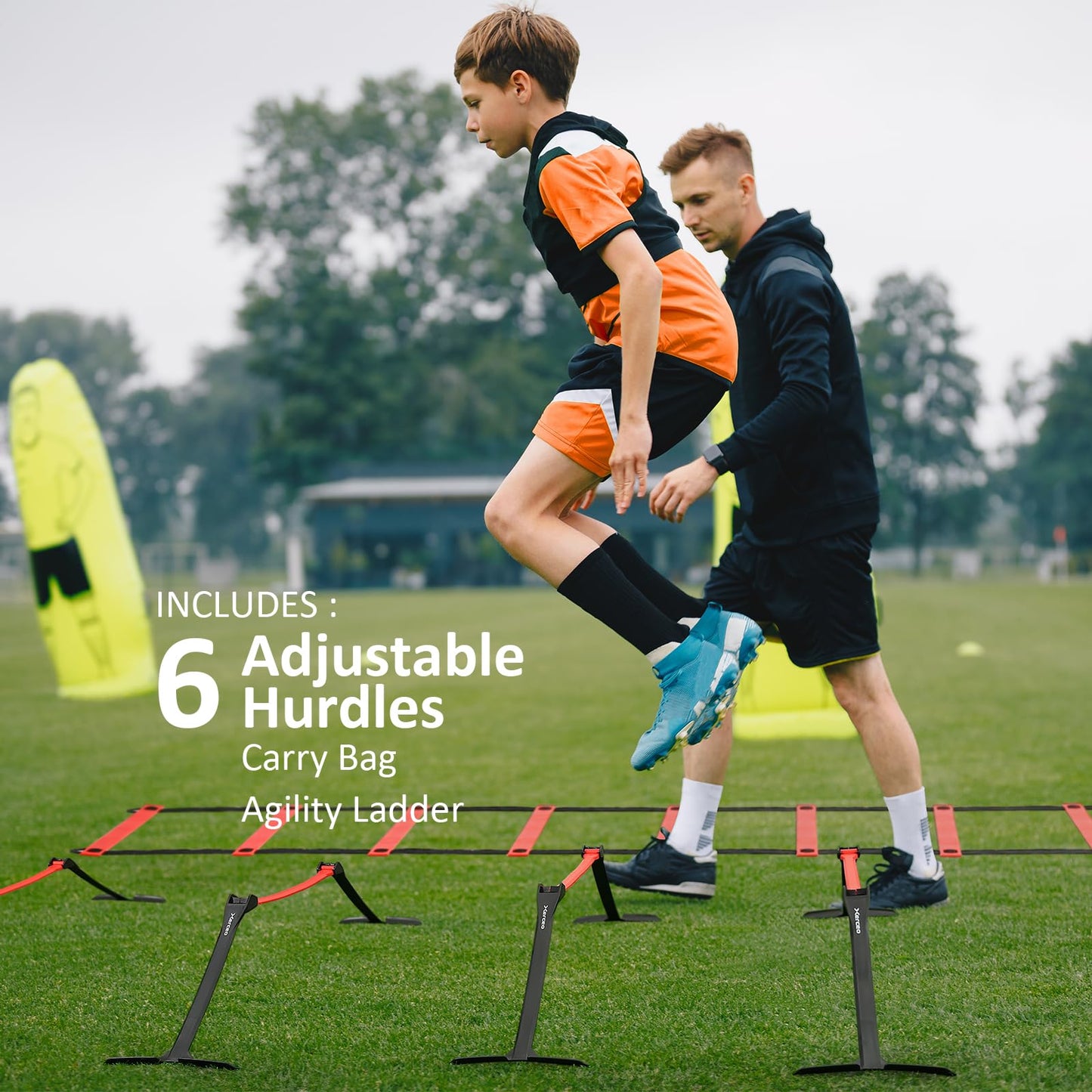 Xerceo Premium Adjustable and Collapsible Hurdle and Agility Ladder Set for Athletes, Super Portable and Lightweight, with Carrying Bag