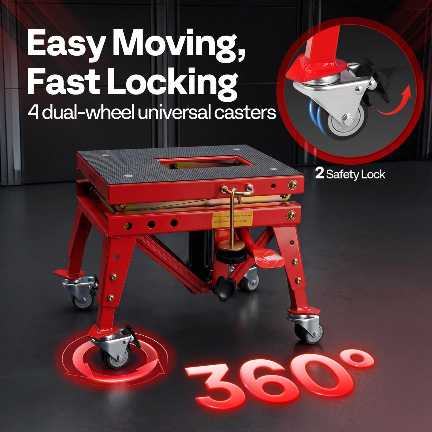 VIVOHOME 350 Lbs Heavy Duty Hydraulic Motorcycle Lift Jack, ATV Dirt Bike Foot Operated Scissor Stand Table with 4 Wheels and Removable Stopper, Red