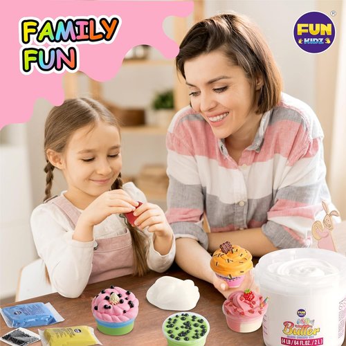 FunKidz Milky Butter Slime Bucket - 64 FL OZ Soft White Scented Slime Kit with 29 Add-Ins | Perfect Gift for Kids 6+