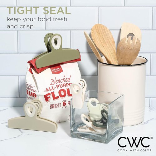 COOK WITH COLOR Bag Clips - Heavy-Duty Chip Clips with Air-Tight Seal Grip | Sage, Pack of 8