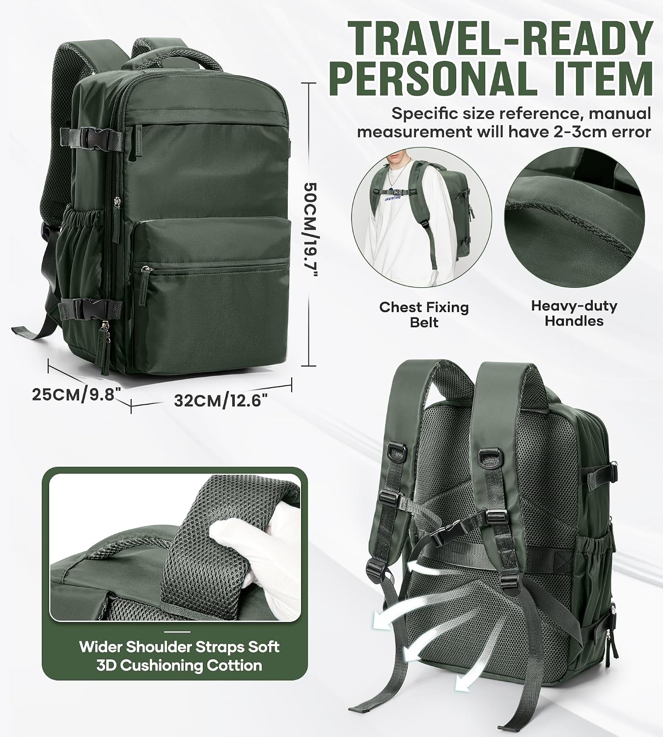 Backpack Backpacks 18x14x8 inches Daypack,BrownGreen BOXSAM Large Vacuum Travel with Pump for Women, Personal Item
