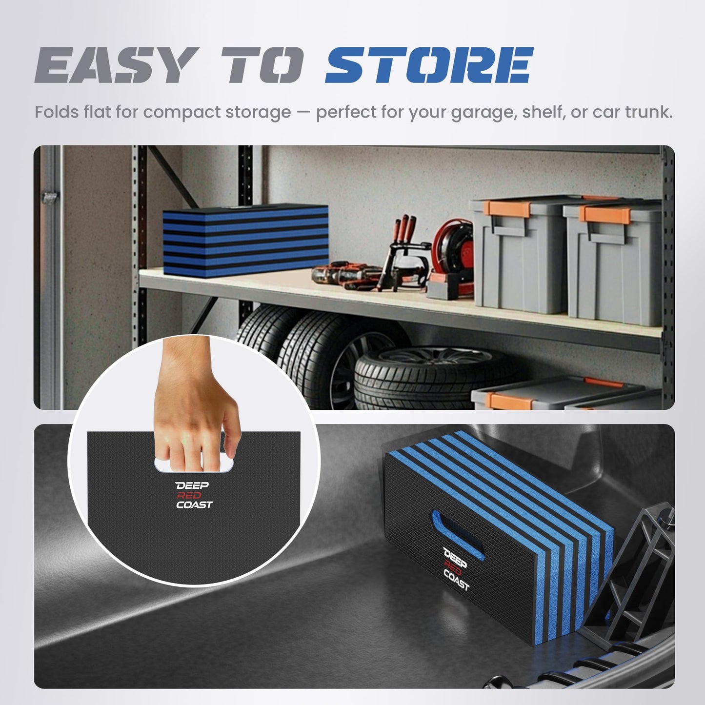 Deepredcoast Foldable EVA Utility Mat with Handle, 47" × 15.8" Foldable Kneeling Pad for Garage Work, Workshop Repair, Yard Tasks, Gardening, Blue