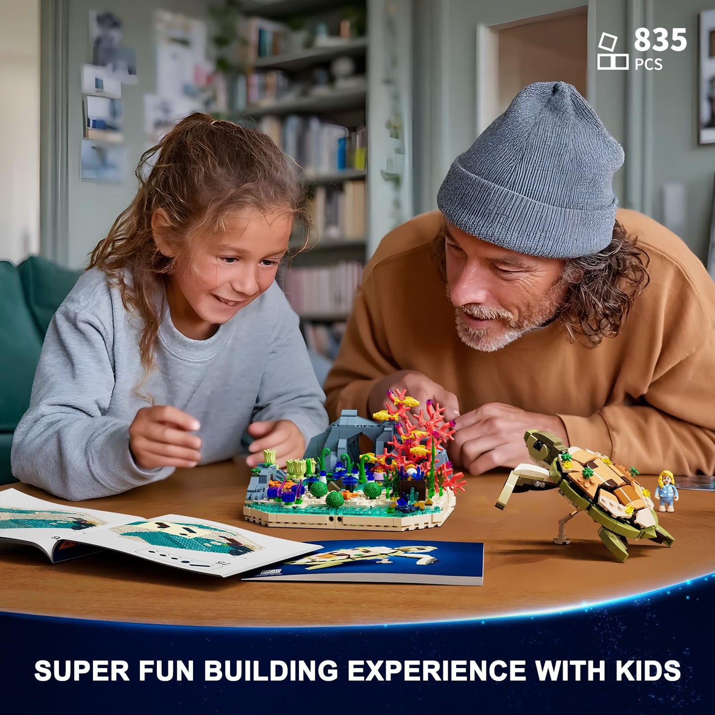 FUNWHOLE Turtle Reef Dream Lighting Building-Bricks Set - 835 Pcs Ocean Plants Collection Ideas Set for Adult and Teens