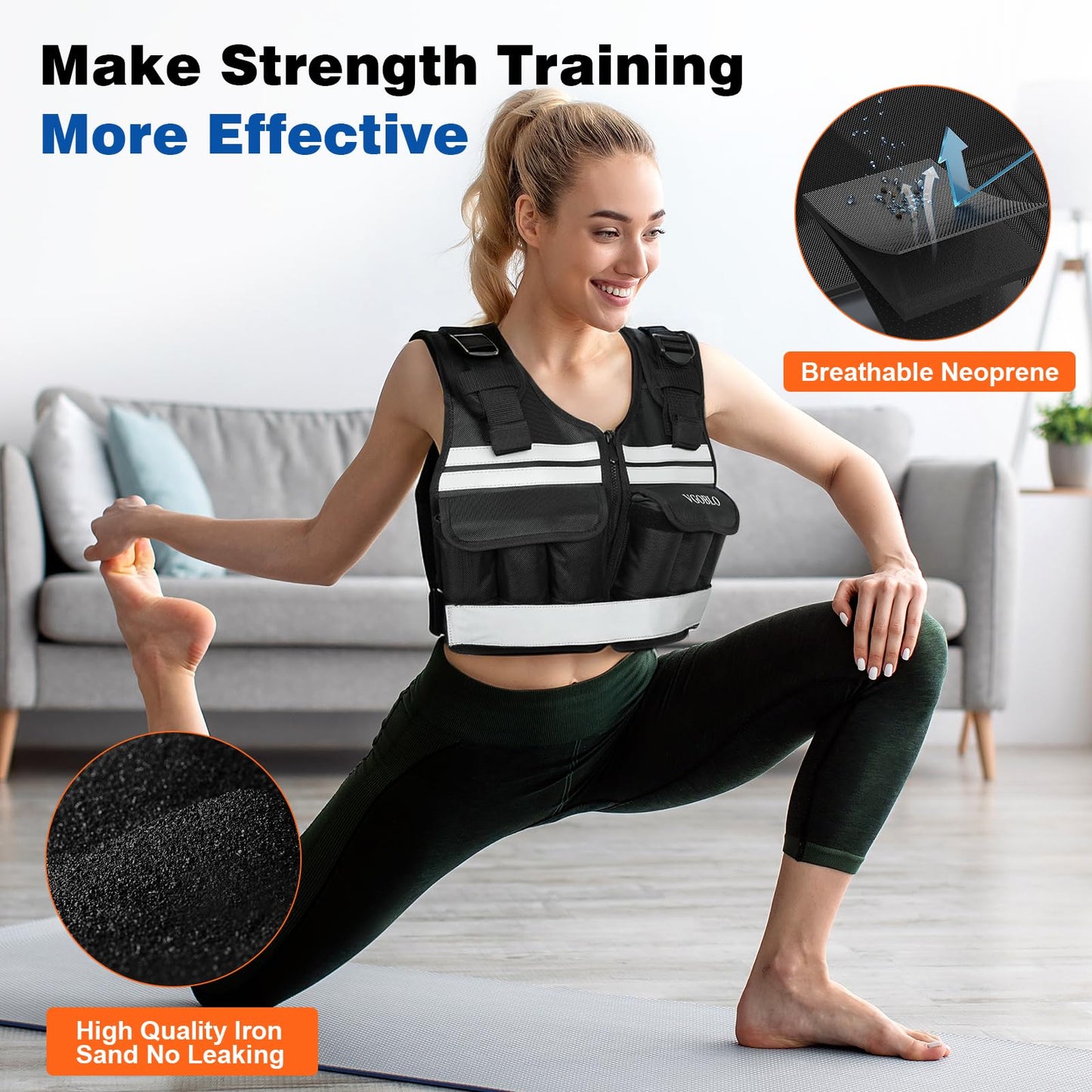 VGOBLO Adjustable Weighted Vest for Women Men, 2-18 lbs Strength Training Weight Vest with adjustable weights 12 Sandbags, Zipper Womens Weighted Vest Washable with Reflective for Walking Running Gym