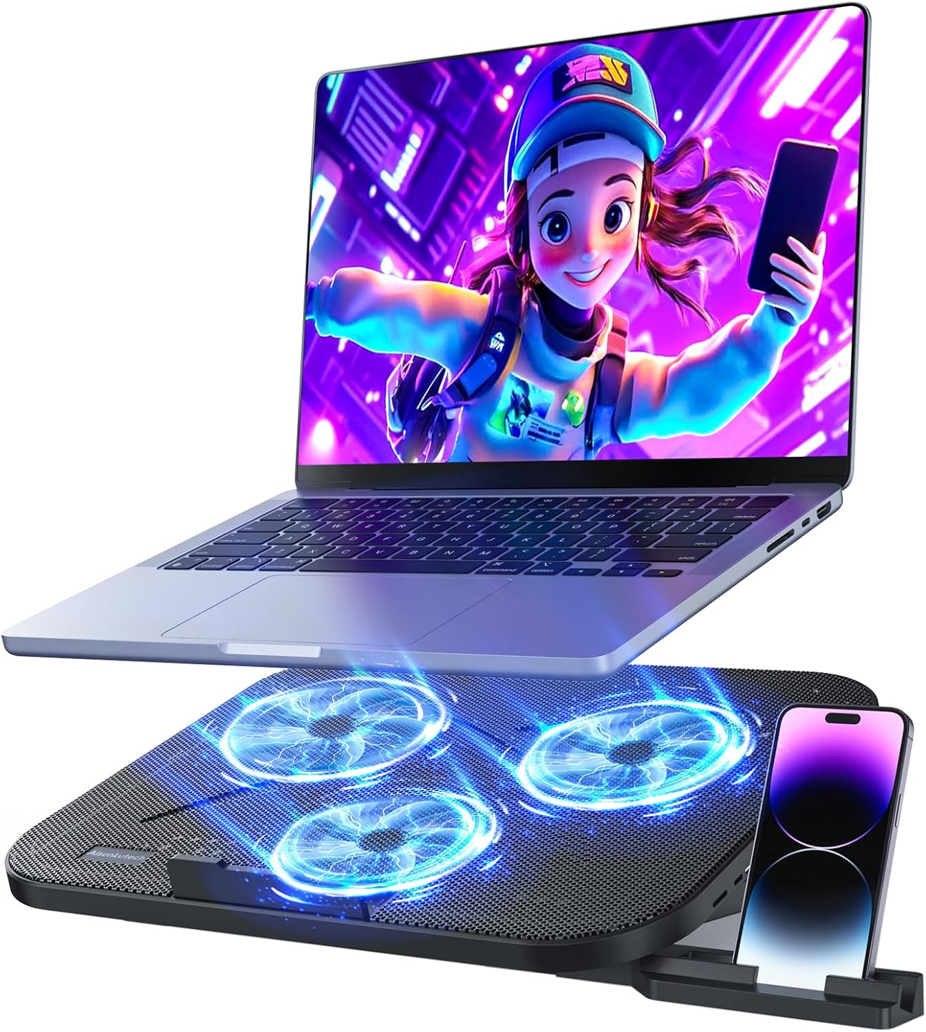 AISUNKUTECH 3 5-Level 2 12-17 Inch Laptop Cooling Pad with Quiet Fans, Height Adjustable Ergonomic Stand, USB Ports