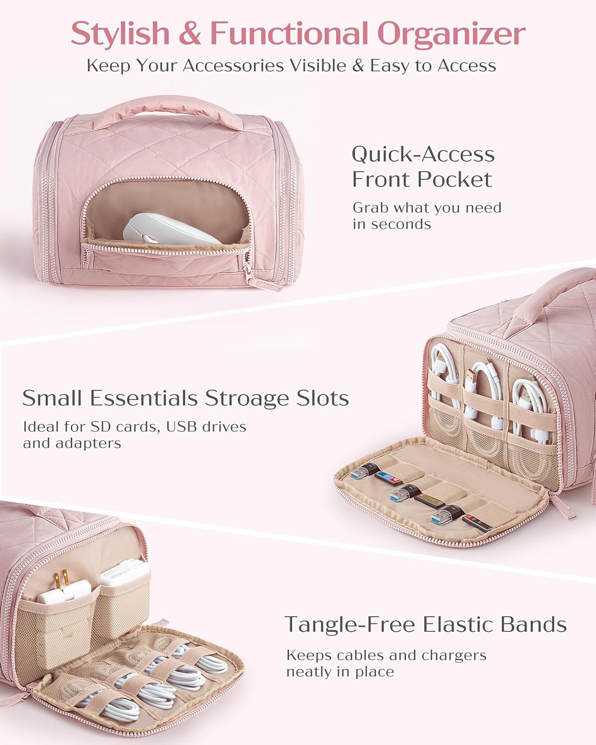 Marscamd Cable Organizer Bag, Travel Cord & Charger Organizer Pouch for Tech Accessories & Electronics, Home Storage