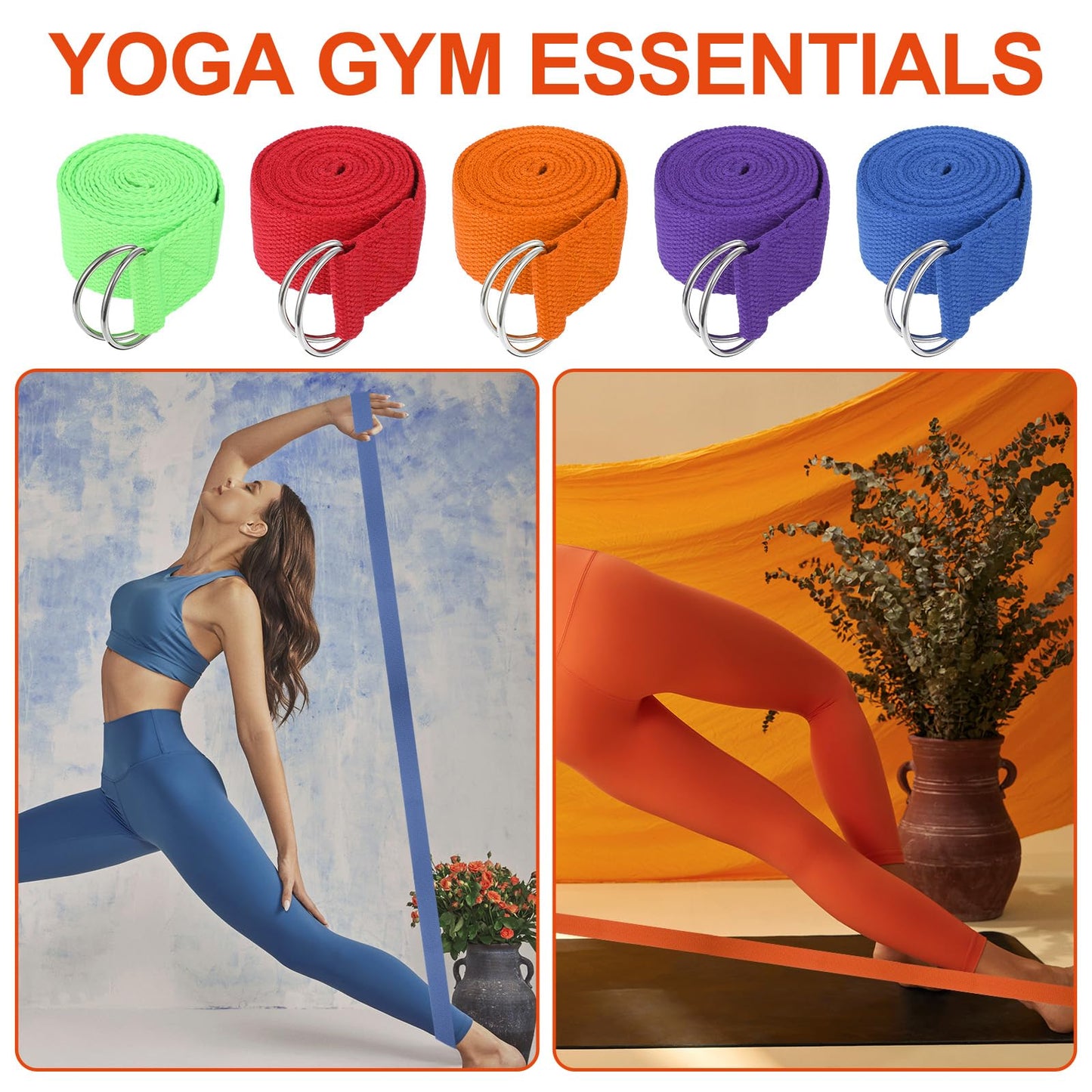 10 Pcs Yoga Strap for Stretching Bulk 6ft Exercise Stretch Band with Metal D Ring Adjustable Pilates Non Elastic Yoga Stretch Belt for Women Men Physical Fitness Gym Workout Dance