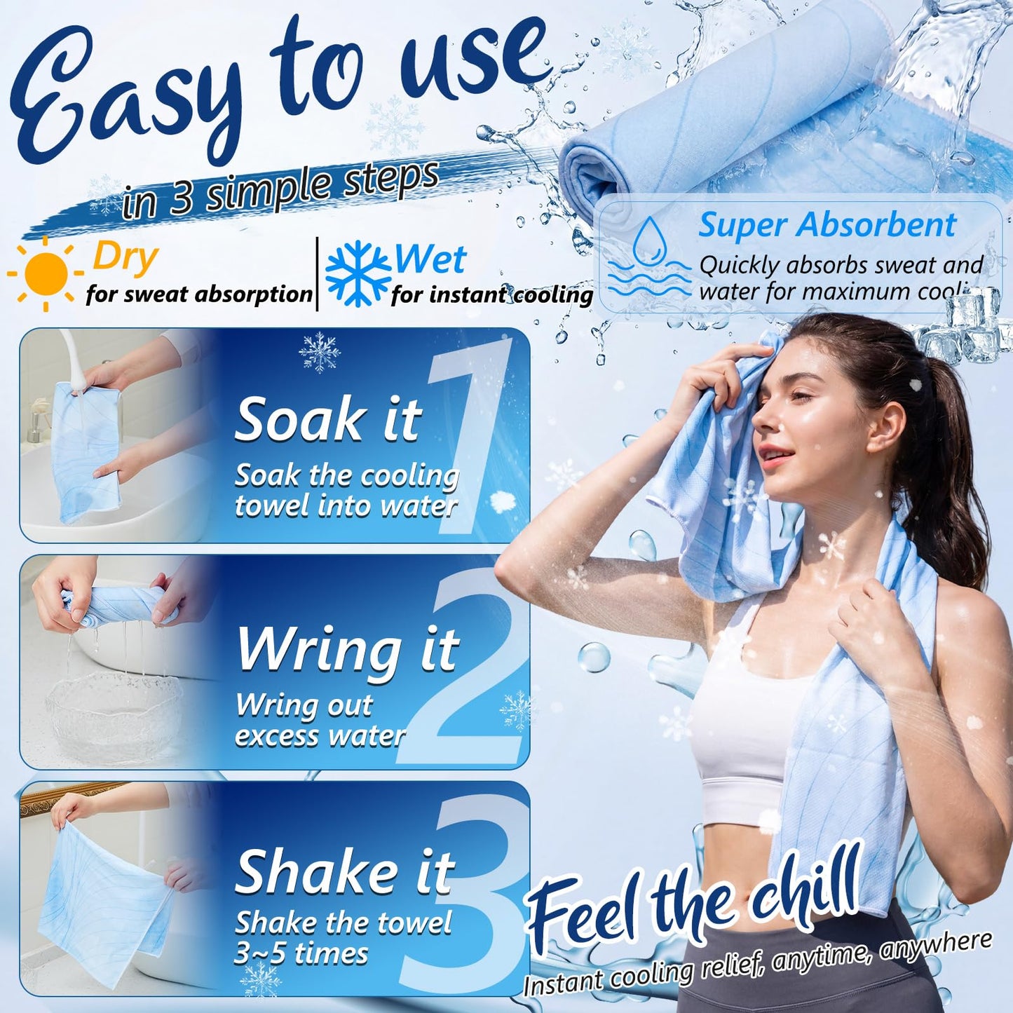 Chicplaid 2 Pack Cooling Towels for Neck and Face, 40" x 12" Instant Ice Towel Soft Breathable Microfiber Towel for Sports, Gym, Yoga, Running, Biking, Camping, Outdoor Activities