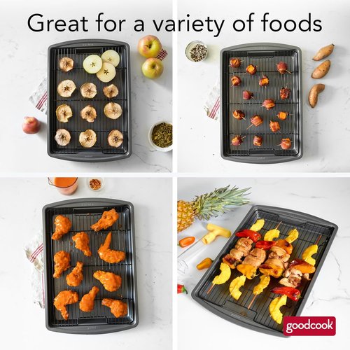 GoodCook Nonstick Carbon Steel Baking Pan & Wire Rack Set - 15” x 10.5”, Perfect for Pizza & Bacon