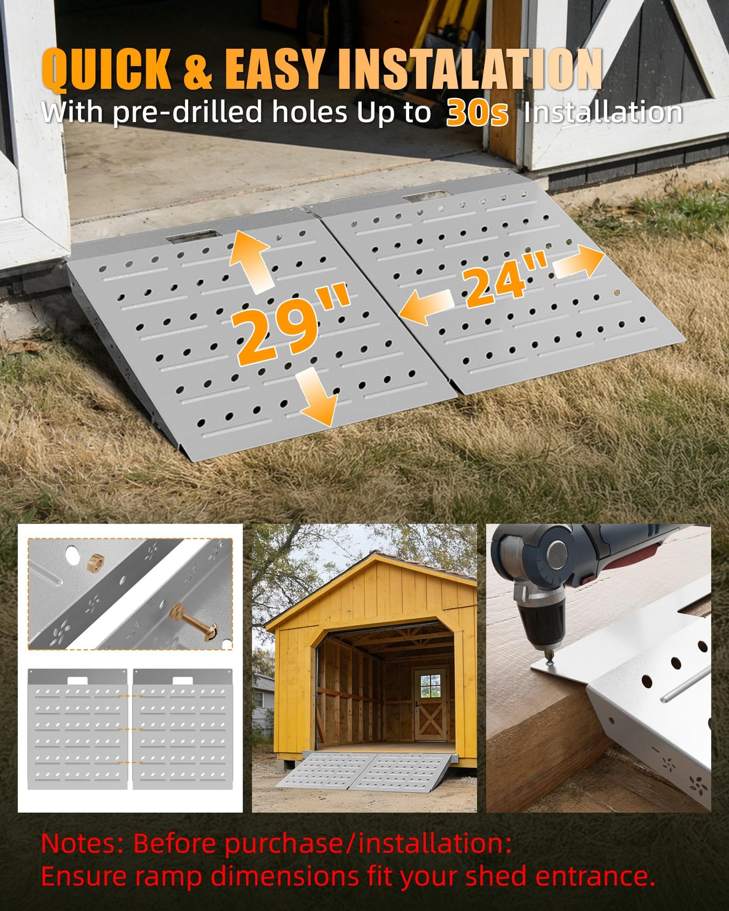 VNN 29" x 48" Shed Ramps - Slivery Loading Ramp for Riding Mower, 2 Packs Ramps for Sheds，1800 LB Capacity Alloy Loading Dock Ramp for Garages, Barns