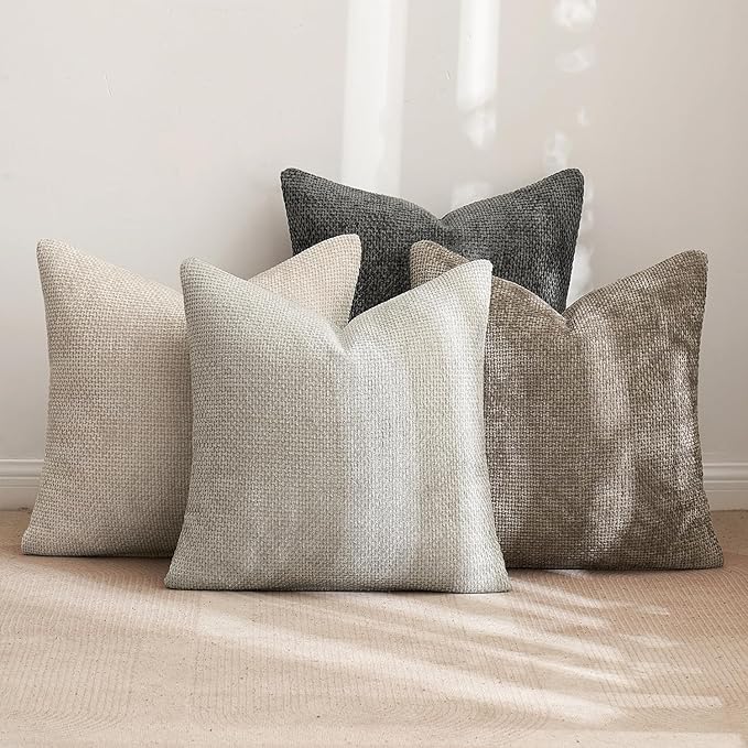 MIULEE Pack of 4 Couch Throw Pillow Covers 26x26 Inch Neutral Soft Decorative Chenille Pillow Covers Farmhouse Boho Accent Cushion Covers for Mid Century Modern Spring Decor Sofa Bedroom Living Room
