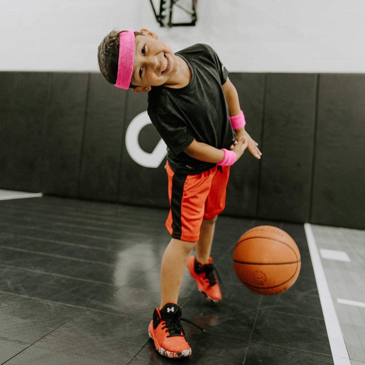 Suddora Sweatbands for Kids, Moisture Wicking 2 Wristbands and 1 Headband Set, Soft and Skin-Friendly Fabric, Moisture-Wicking Athletic Sweat Bands for Basketball, Baseball, Soccer, Pink