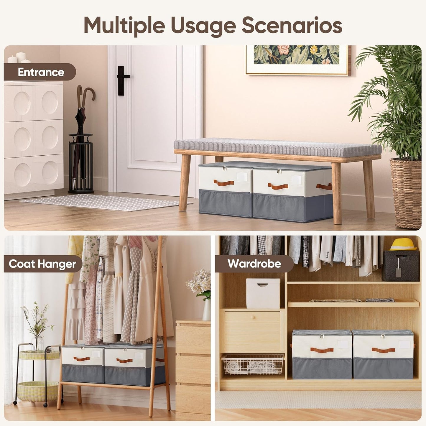 Regine Switzerland Shoe Organizer - 2 Pack Adjustable Storage Containers for 16-32 Pairs | Beige & Grey