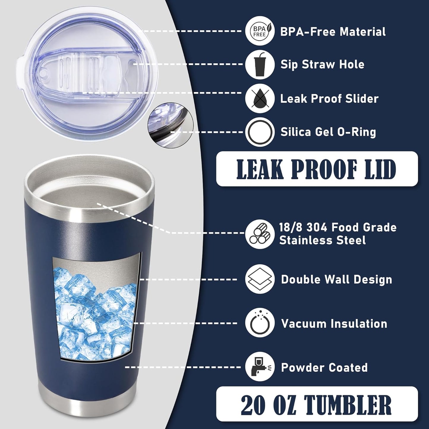 Skiennix 20 oz Stainless Steel Travel Tumblers - Double Wall Insulated Mugs for Hot & Cold Drinks | Navy, 4-Pack