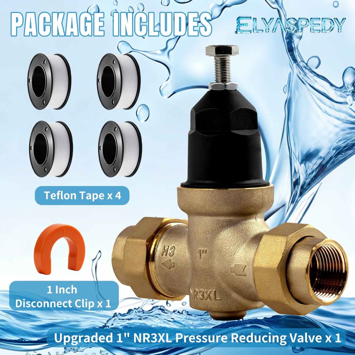 2026 Upgrade 1" Water Pressure Reducing Valve Replace for Zurn Wilkins 1-NR3XL 1" NR3XL Pressure Reducing Valve, Stainless Steel Strainer Screen, House Water Pressure Regulator with Teflon Tape