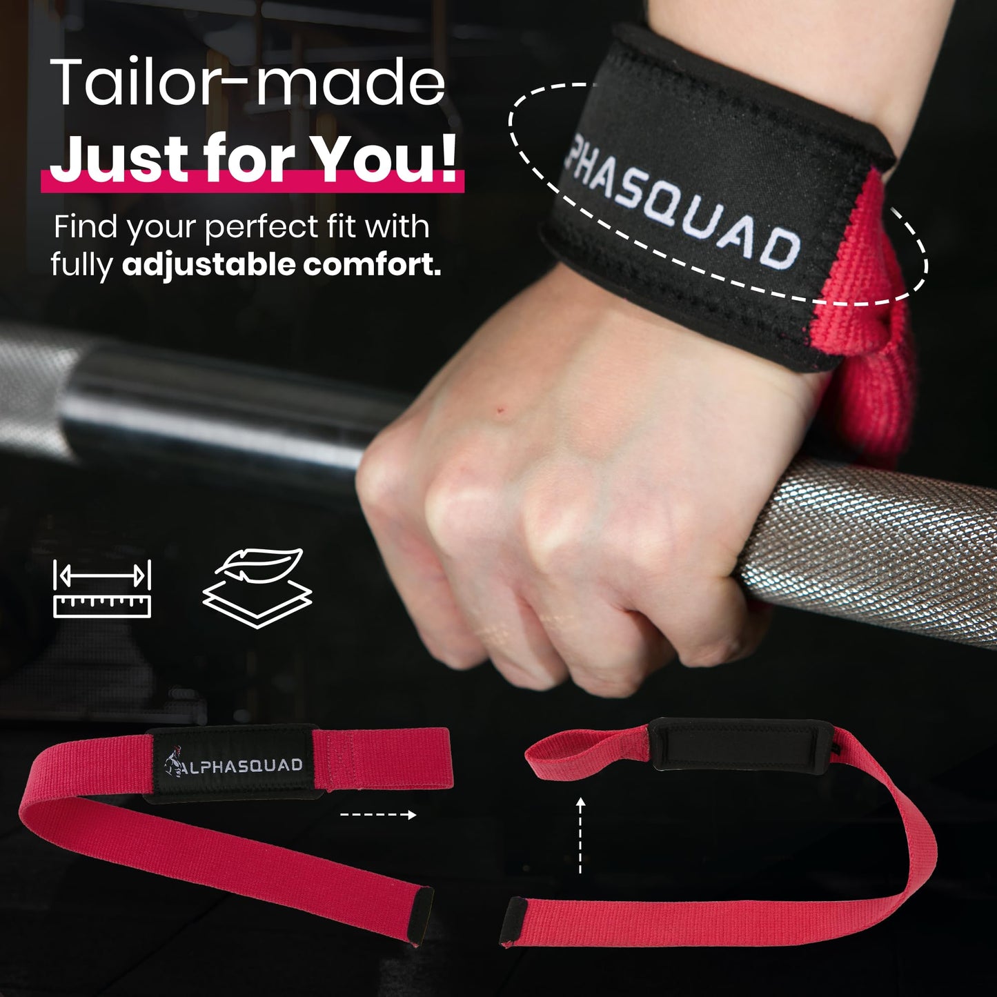 ALPHASQUAD Lifting Straps for Weightlifting – Heavy Duty Wrist Straps for Weightlifting with 7mm Thick Padded Cotton Wraps, 22.5" Long, 1.5" Wide – Deadlifts, Strength Training, Powerlifting, Men & Women