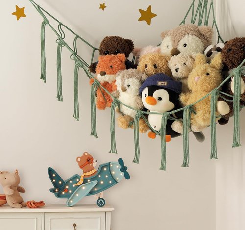 Mirolam Stuffed Animal Hammock - Large Corner Net for Plush Toy Storage & Display | Boho Bedroom Decor