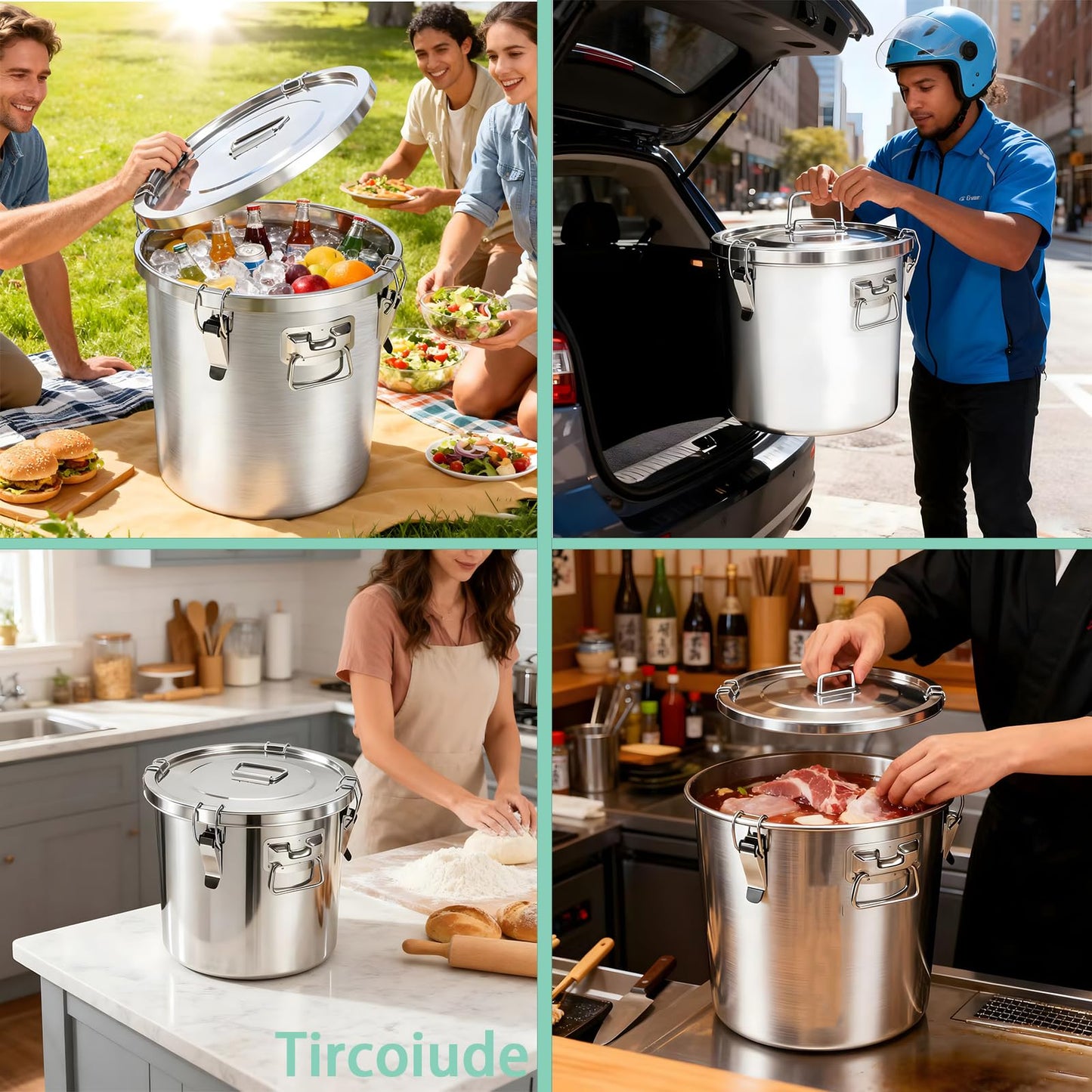 Tircoiude 304 Tainless Steel Large Airtight Canister, 60L/15.8Gal Dog Food Storage Container with Lockable Lid Carry Handle for Liquid Storage, Brewing, Kitchen Commercial Use