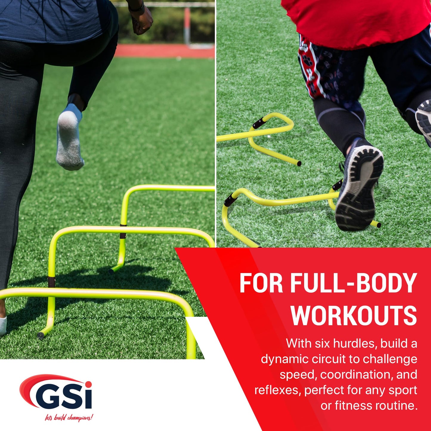 GSi Dual Height Agility Hurdle Pack of 6 – Adjustable 6" & 12" Training Hurdles for Sports, Fitness, and Agility Drills – Durable PVC Yellow Speed Hurdles for Soccer, Track, and Football Training