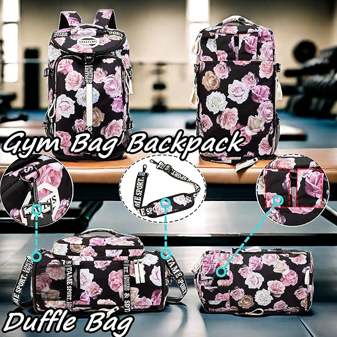 Gym Duffle Bag Backpack with Shoe Compartment,4 ways Travel Backpack for Women and Men,Multi-Functional Weekender bag with Waterproof Layer&Laptop Compartment for Fitness, Travel,Camping