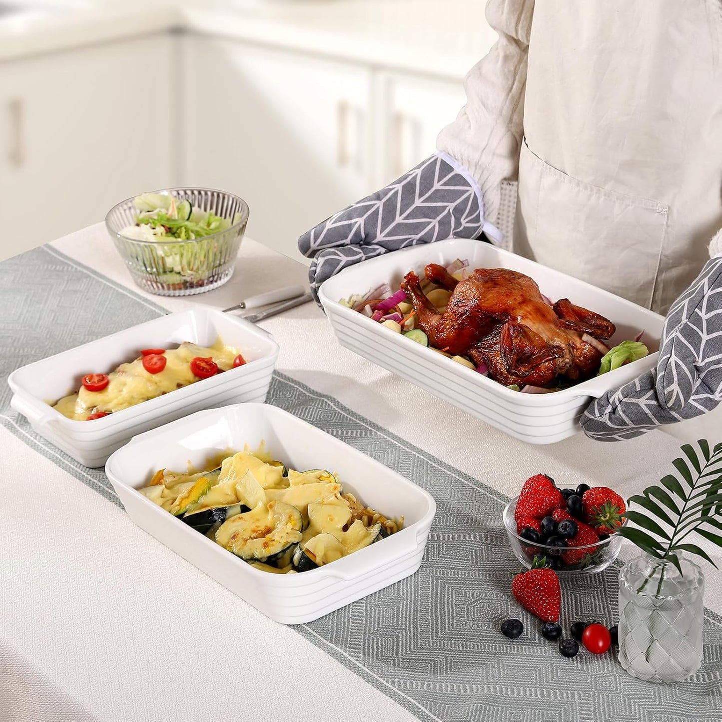 Regine Switzerland Casserole Dishes Set - 3 Ceramic Baking Pans with Handles for Oven Use