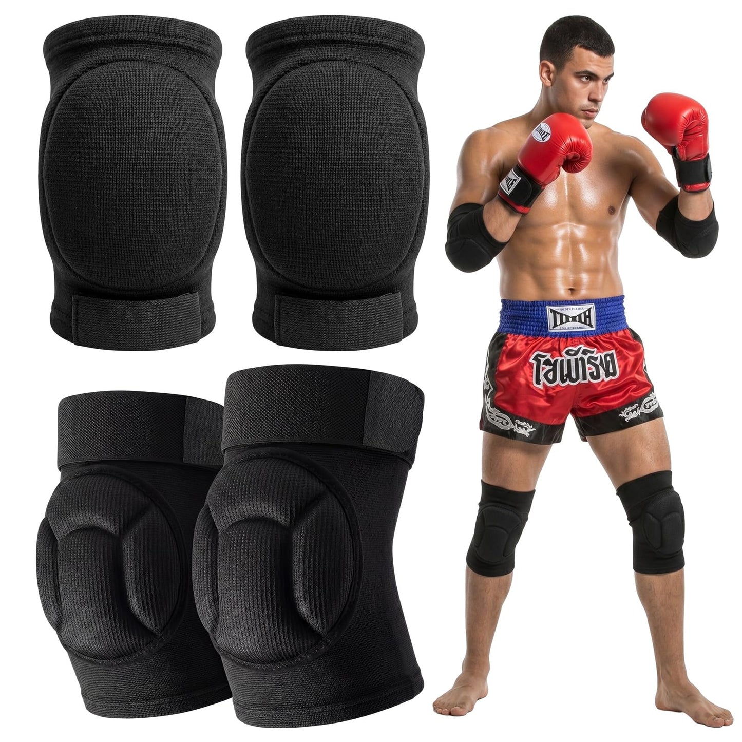 VercanMonth 1 Pairs Muay Thai Elbow Pads and Knee Pads for Muay Thai Kick Boxing Wrestling Basketball Adjustable Protector Avoid Abrasions Bruises Sprains During Training Ensure Safety for Man(XL)