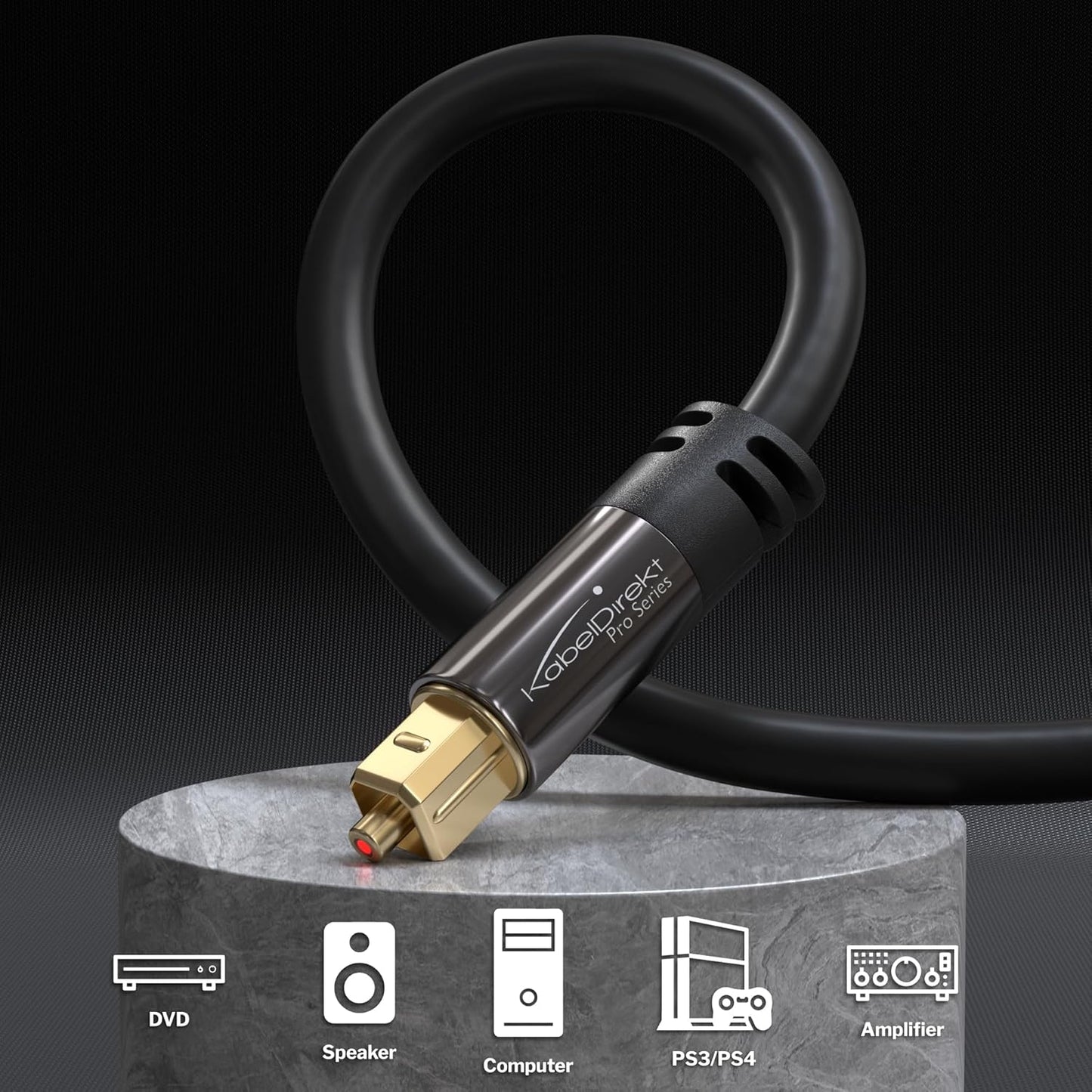 100ft PS4 TOSLINK Optical Audio Cable Designed in Germany Fiber Optic Cable for Soundbar, SPDIF Digital Optical Audio