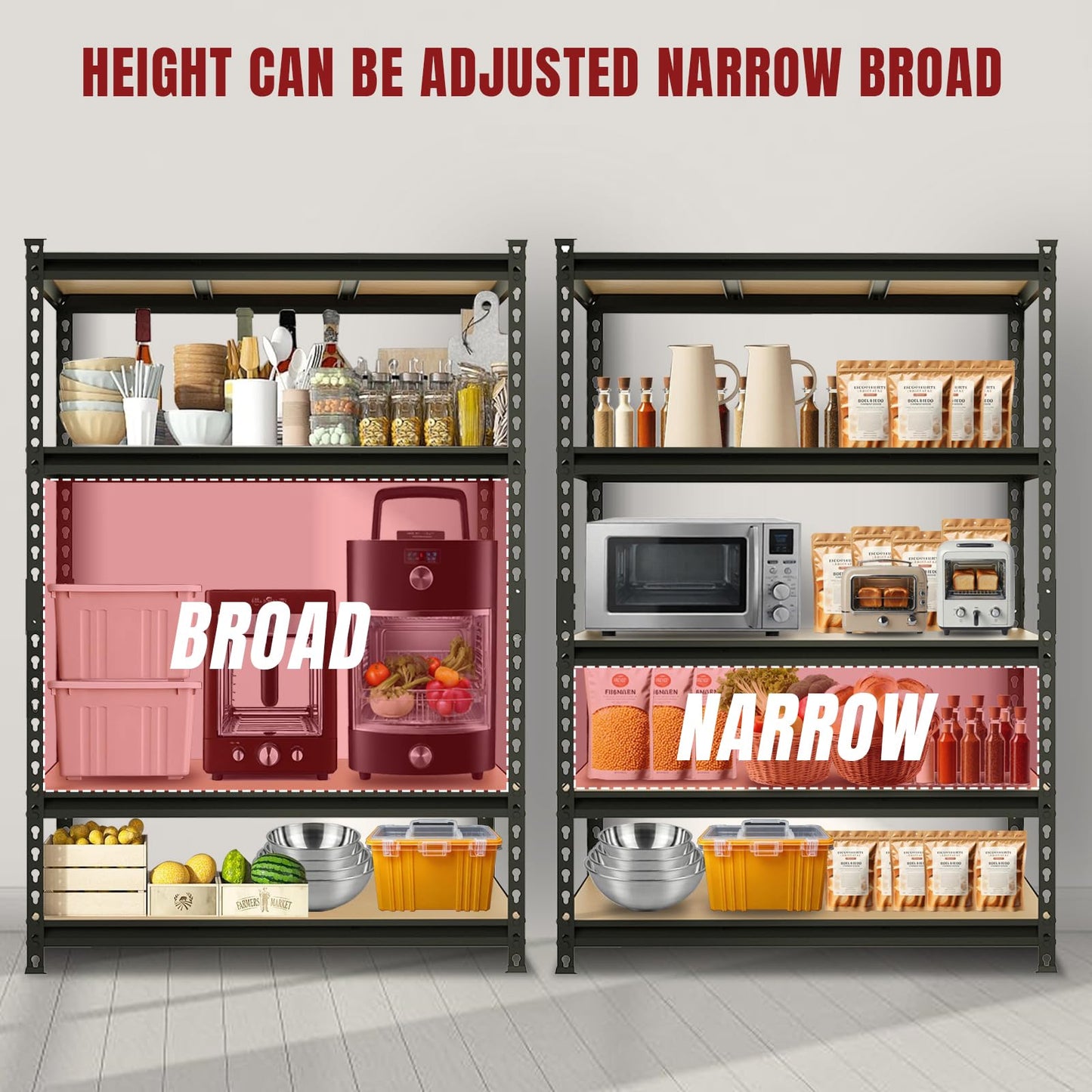 Big RED 5 Tier Heavy Duty Garage Storage Shelving: Adjustable Metal Utility Shelving Rack for Garage, Basement, Pantry, Closet - 3,000lb Capacity (72"x48"x24") Black