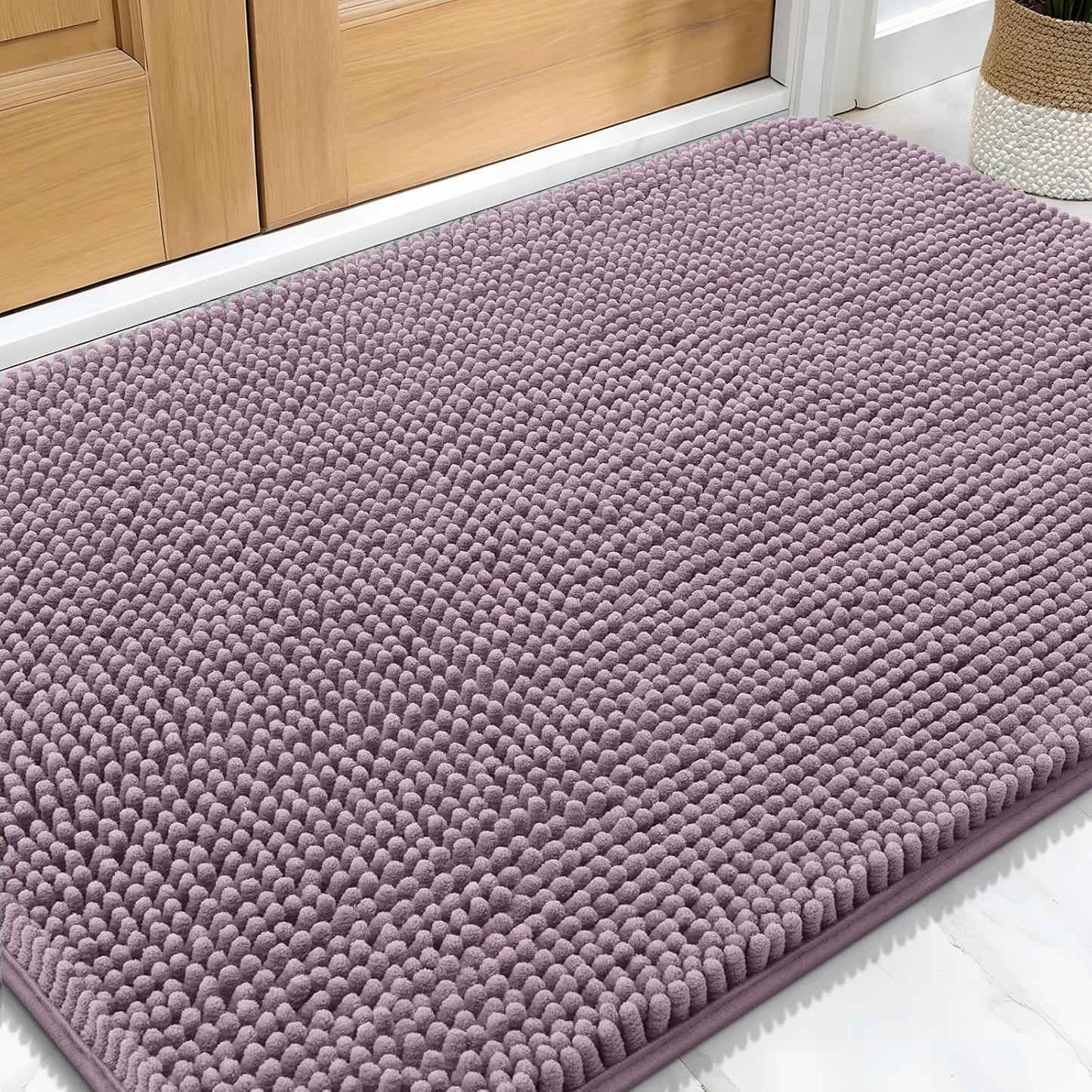 OLANLY Dog Door Mat - Absorbent Non-Slip Mud Mat for Indoor Use | Quick Dry Chenille, 34x21, Deep Plum