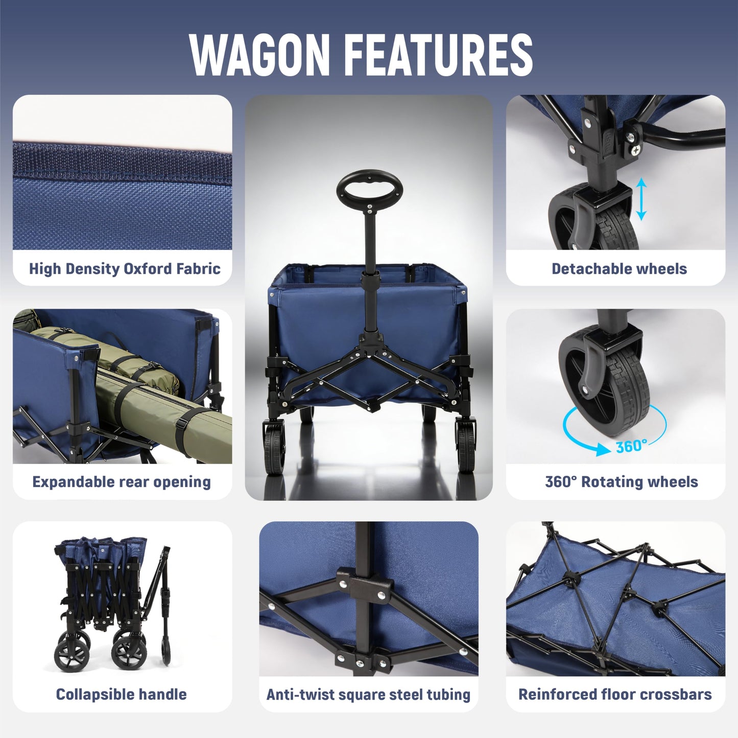 Collapsible Wagon Cart with Extendable Storage - 5.8cu.ft Capacity, 300lbs Heavy Duty, Compact Foldable Utility Wagon Cart for Grocery Shopping, Outdoor, Camping, Picnic, Sports Event, Garden