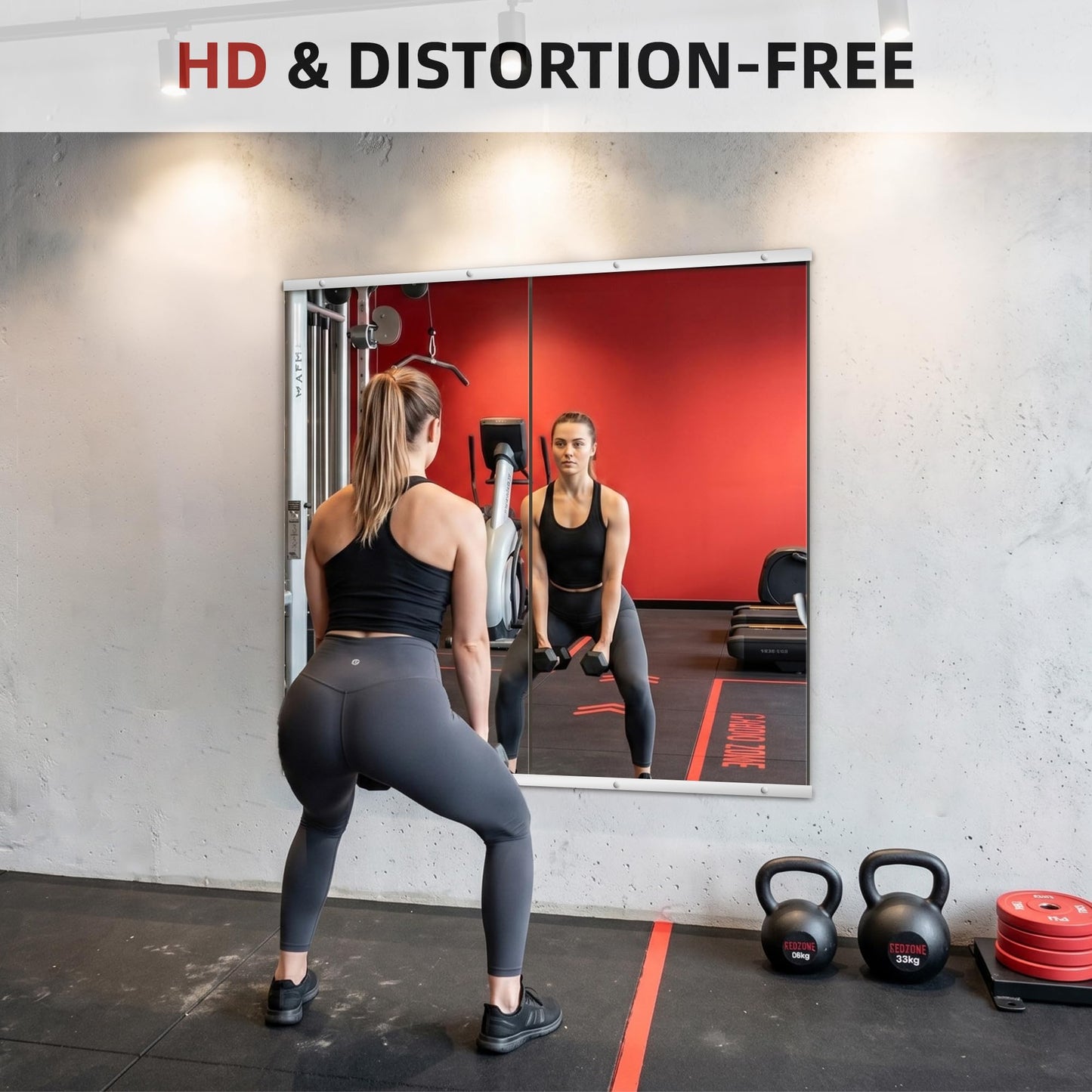 AMOISE Home Gym Mirror for Wall, 48"x28"-2PCS Frameless Tempered Glass Mirror, Large Full Length Mirror for Garage, Workout, Yoga Room, Dance Studio & Home Exercise
