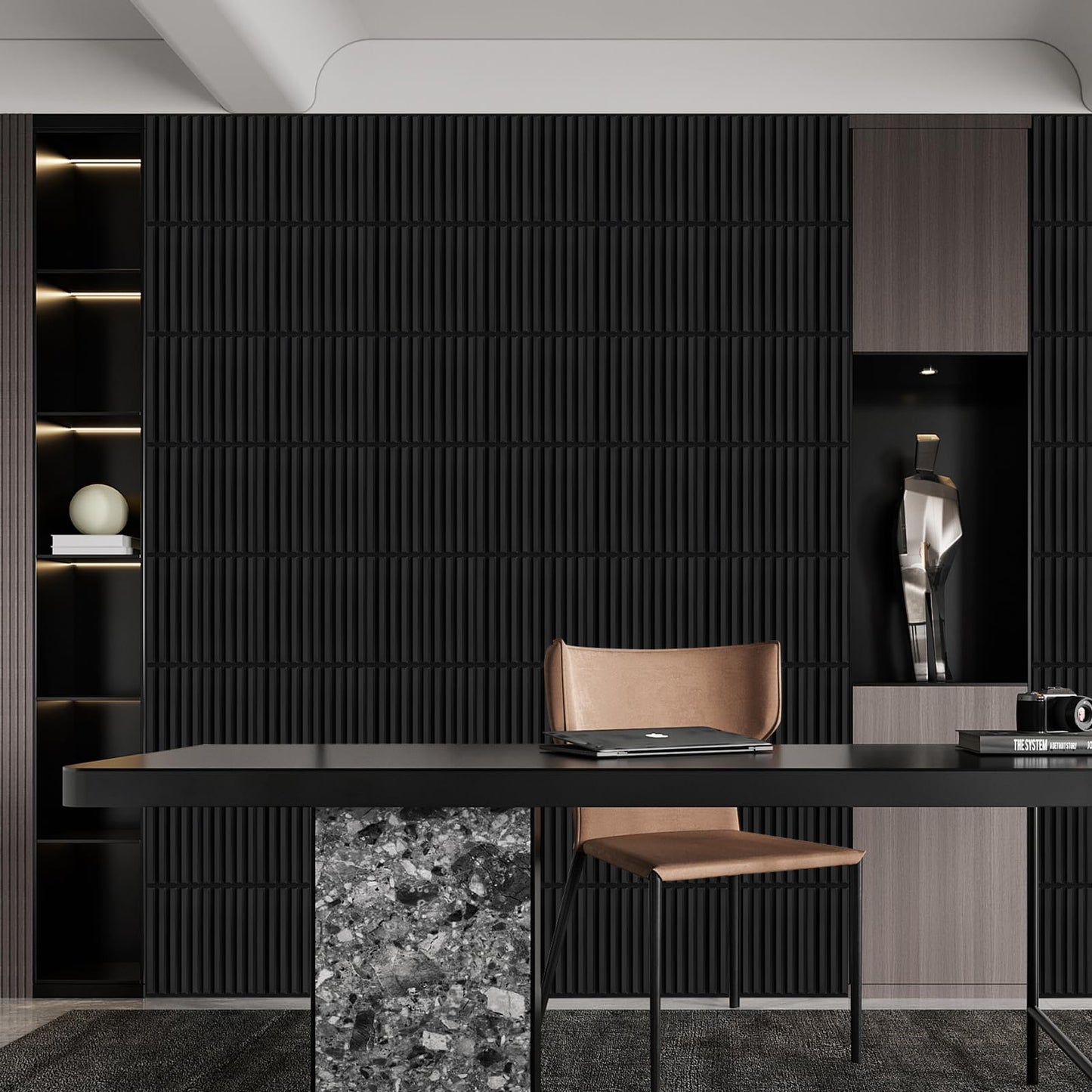 Heikki 30 Pack 3D Wall Panel for Interior Wall Décor, PVC Flower Textured Wall Panels for Living Room Bedroom Hotel Office, 11.8"x11.8", Double-Sided Tape (Black-XHT)