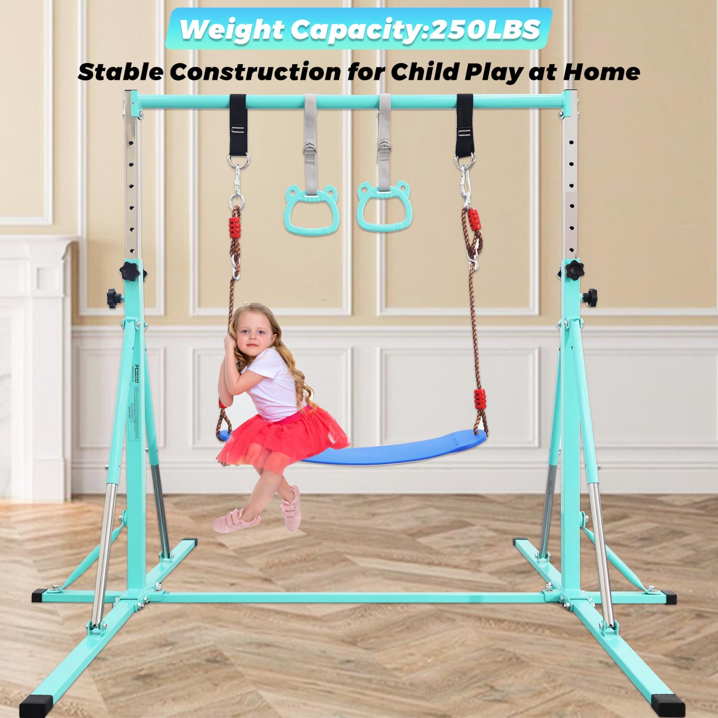 FC FUNCHEER Foldable Gymnastics Bar,5FT Horizontal bar,Adjustable Kids Training bar for Kids Ages 3-15,Kids Gymnastics bar,Triangle Stable Structure-Gym Equipment for Home