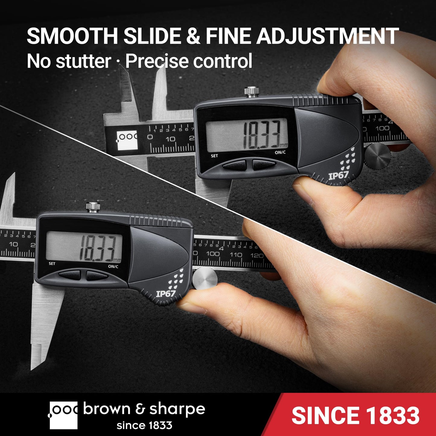 Brown & Sharpe Digital Caliper Measuring Tool, 8" Stainless Steel Vernier Caliper Digital Micrometer with .0005"/0.01mm Resolution, IP67, Electronic Slide Caliper for Laboratory, Factory, DIY