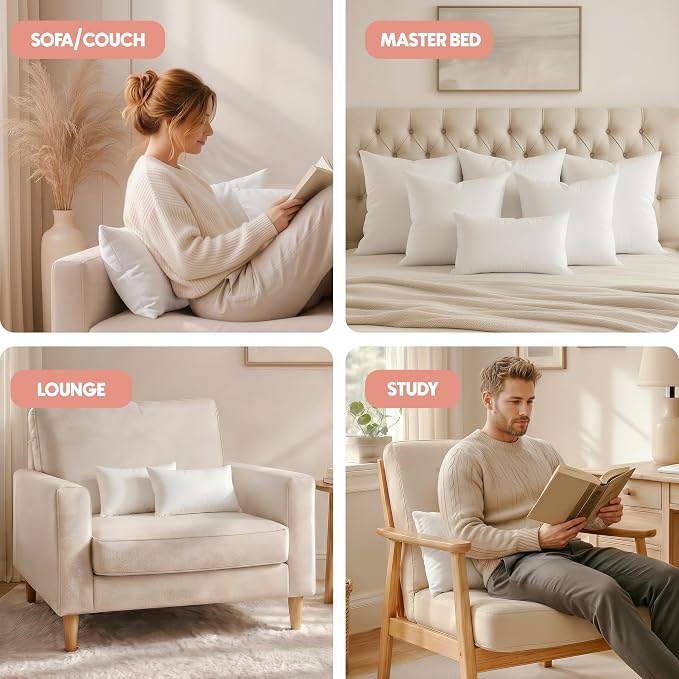 Utopia Bedding 14x22 Pillow Inserts, Set of 2, White – Indoor Decorative Throw Pillows for Bed, Sofa & Couch – Soft, Supportive & Fluffy Cushion Inserts