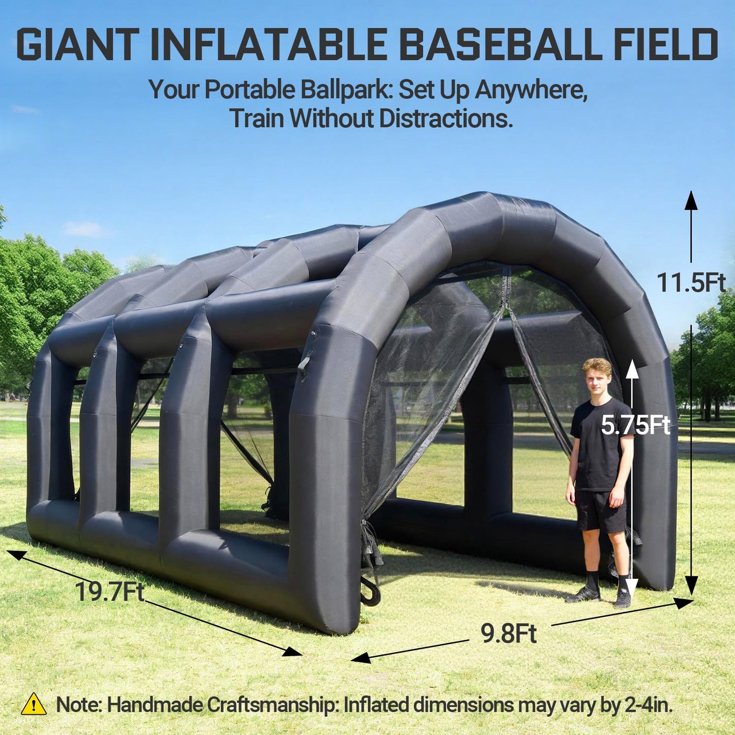 OZIS Inflatable Batting Cage for Baseball with Blower,Durable Inflatable Tennis Tent Baseball Softball Court Training Equipment Batting & Pitching Cage for Indoor/Outdoor Backyard Plays(Black