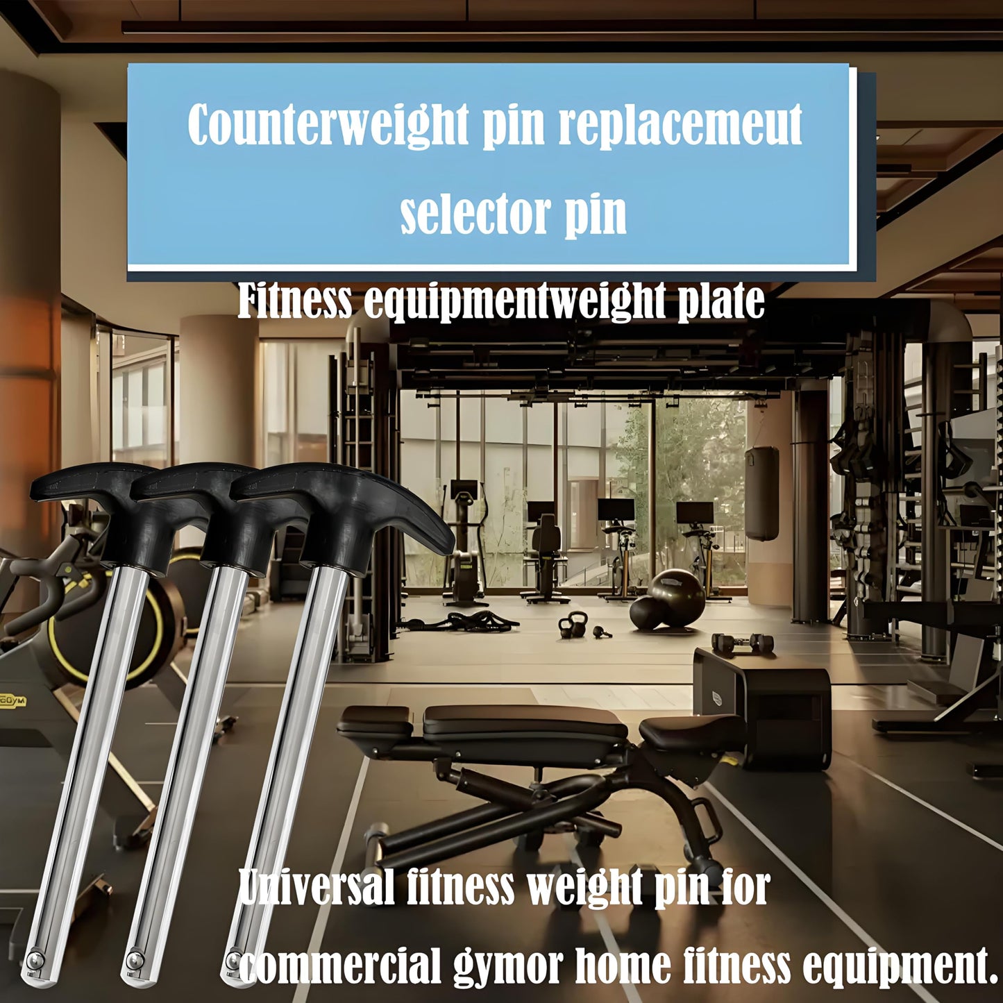 3 Pack Heavy Duty Weight Stack Pin Set, 3/8 Inch Diameter Locking Space 4。4 Inch Weight Stack Pin Extension for Home and Commercial Gym Strength Training Equipment Weight Pins