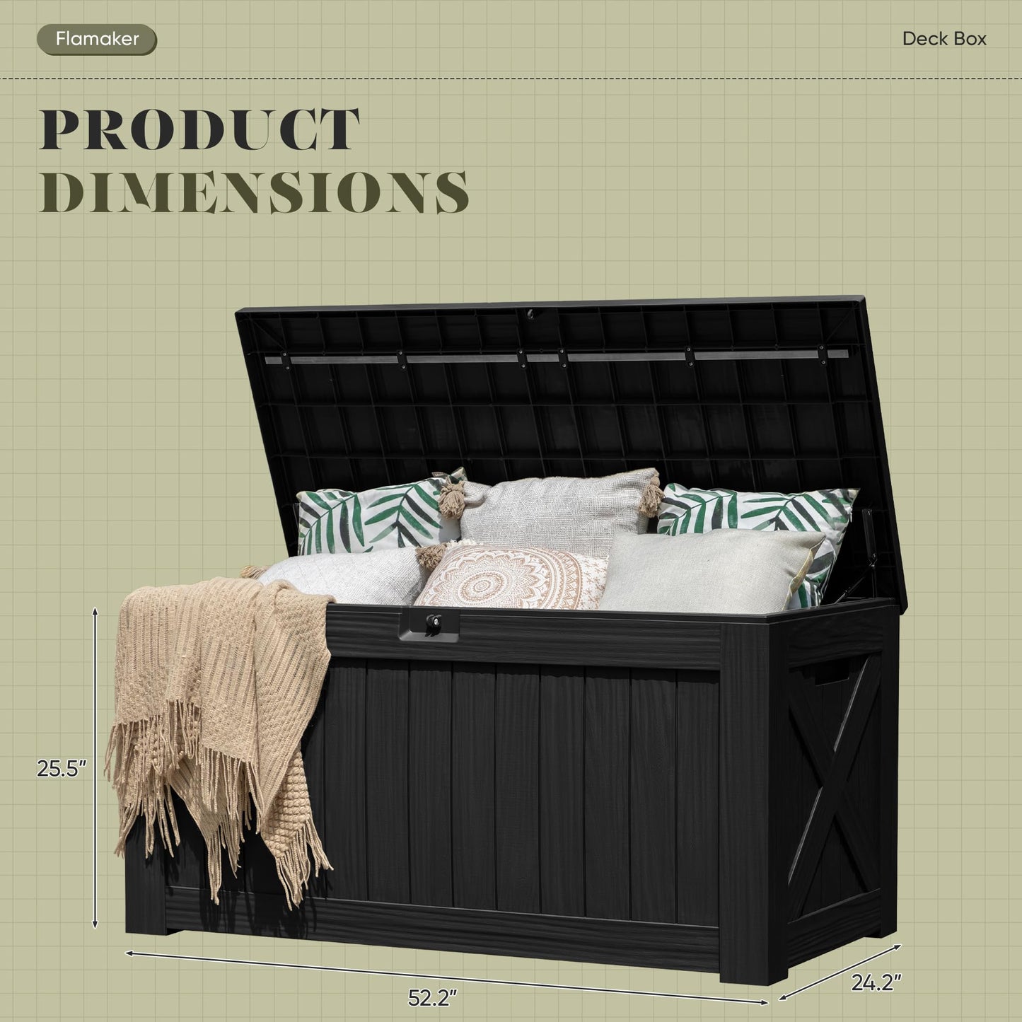Flamaker Resin Deck Box 120 Gallon Waterproof Large Outdoor Indoor Storage Box Imitation Wood Resin for Patio Furniture Garden Tools and Pool (Black)