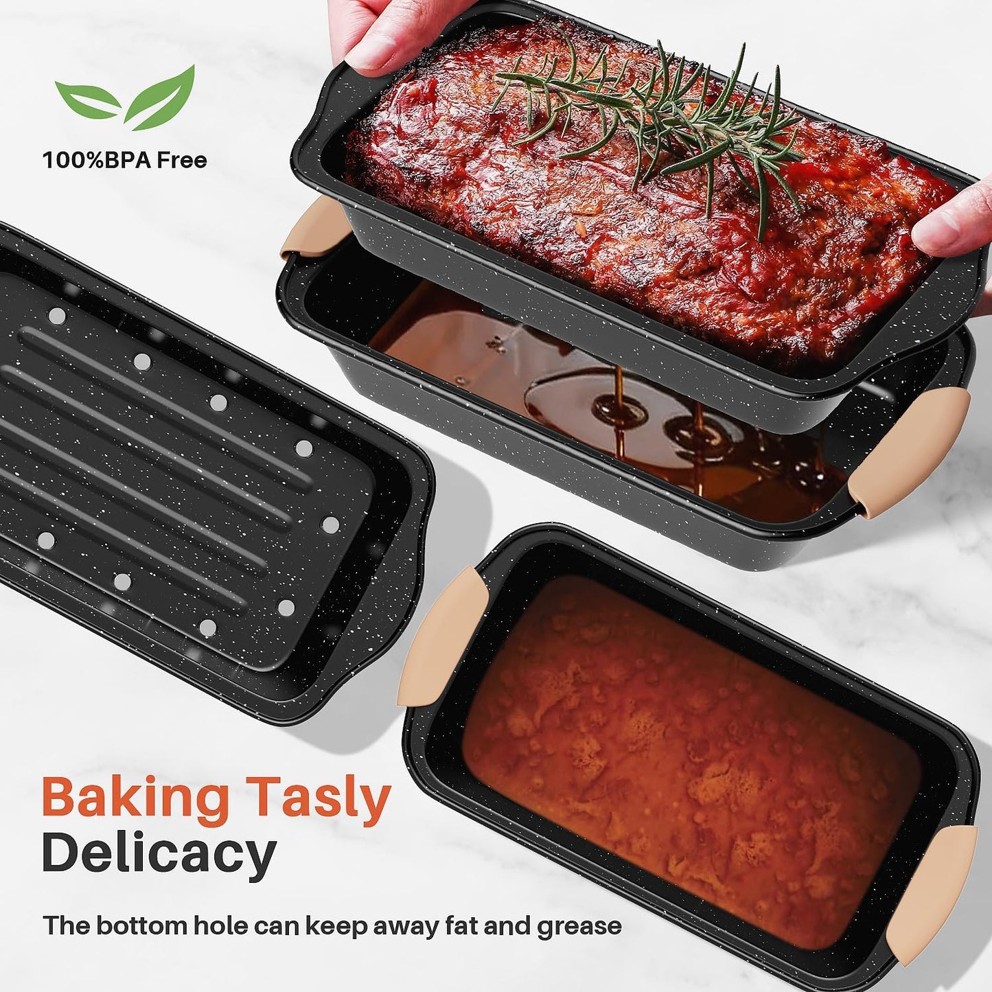 Skiennix 11-Piece Nonstick Baking Pans Set - Versatile Bakeware with Silicone Handles | Khaki & Black