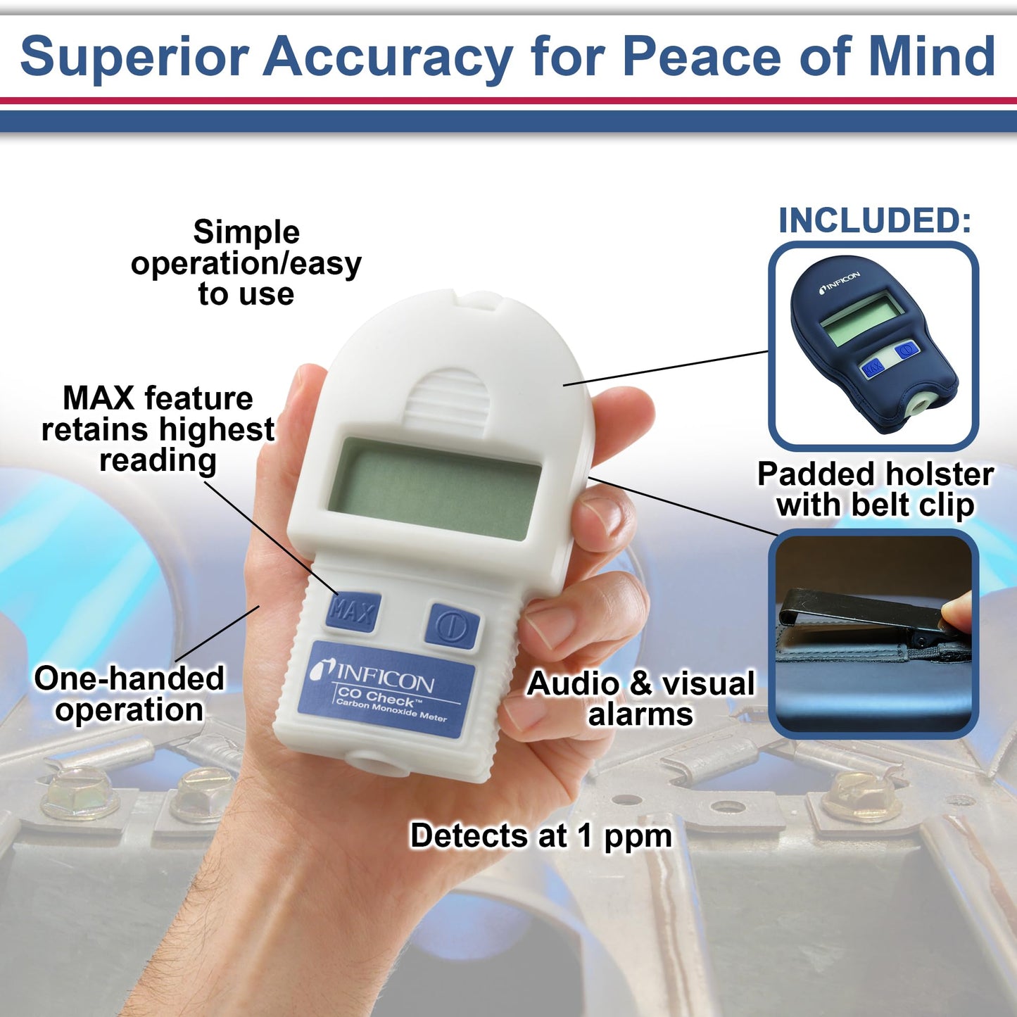 INFICON 715-202-G1 CO Check Carbon Monoxide Meter with Holster Case, 1/999ppm Range, 9V