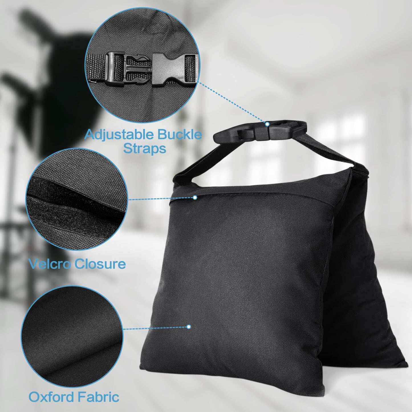 ifkdnr 6 Packs Sandbags, Heavy Duty Sand Bags with 12 PE Bags, Sand Bags with Buckle Straps for Support Light Stand, C Stand, Light Stand with Caster, More 2/4/6/8/10/12/14 Packs Sandbag to Choose.