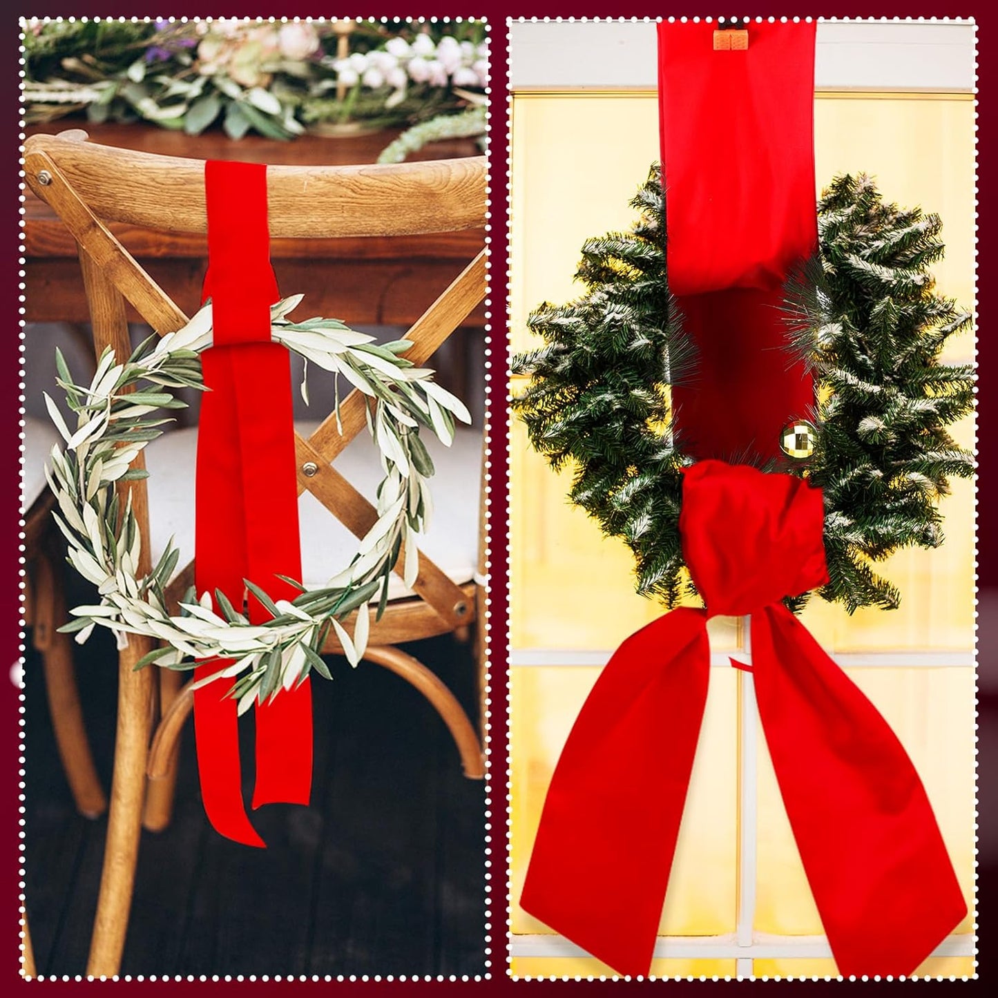 VitalCozy Wreath Sash - Embroidered Monogram Satin Ribbon for Front Door | 4.5'' X 56'' Red